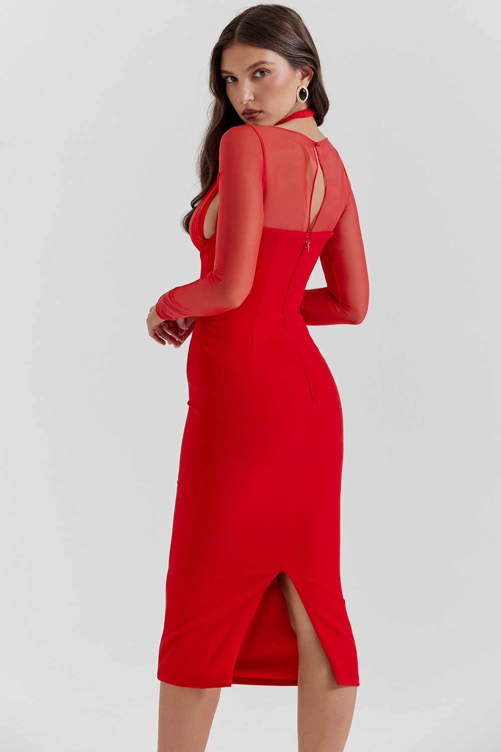 Yasmin-Scarlet Plunge Midi Dress
