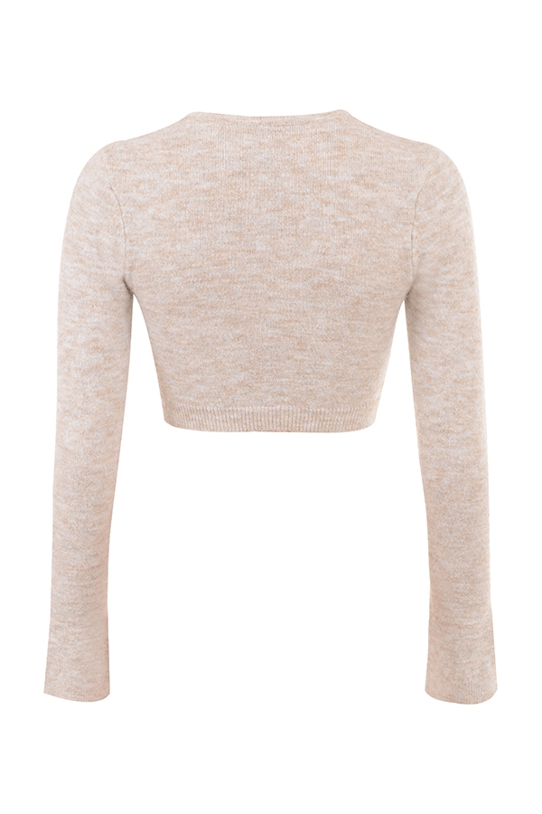 Lulie-Oatmeal Fluffy Knit Cropped Cardigan - SALE