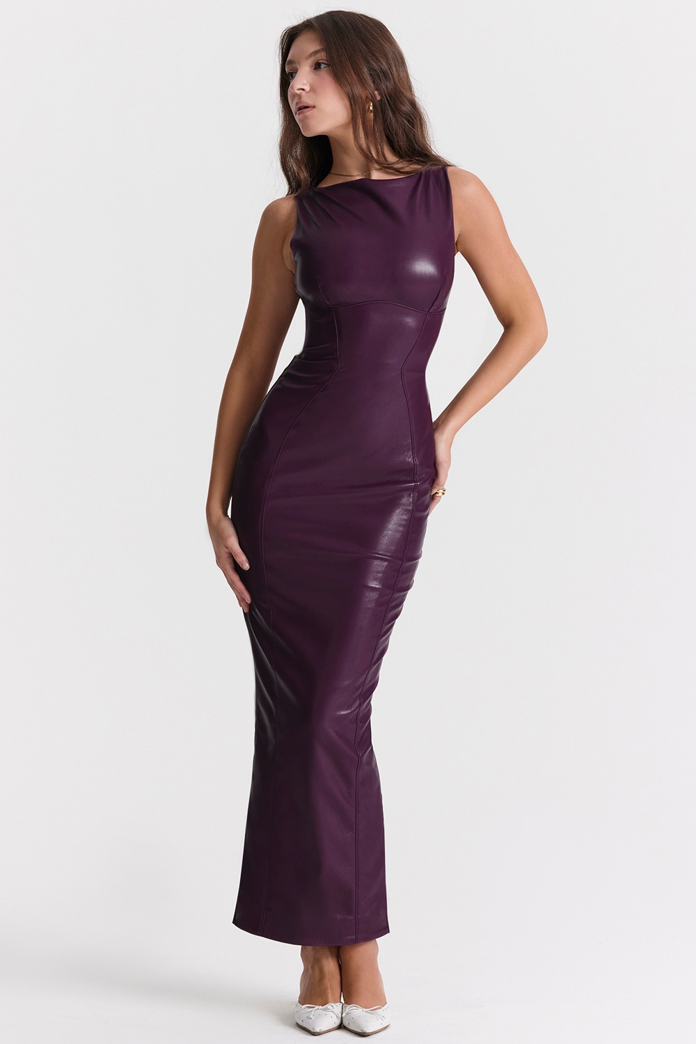Sahara-Merlot Vegan Leather Maxi Dress