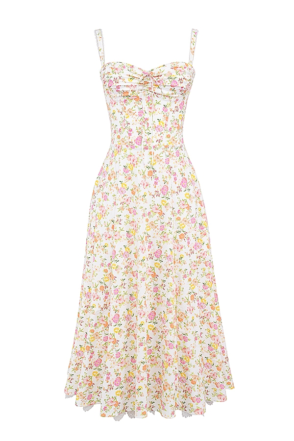 Rosalee-Ivory Meadow Print Cotton Bustier Sundress