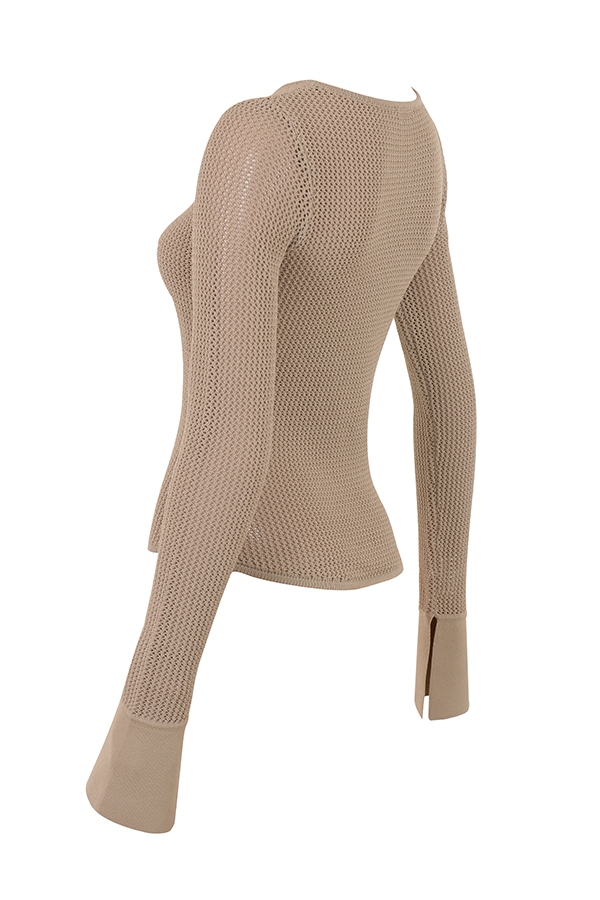 Savannah-Taupe Knit Long Sleeve Top - SALE