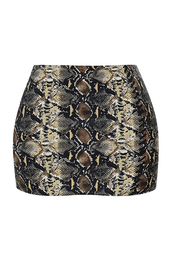Lena-Snake Print Vegan Leather Skirt