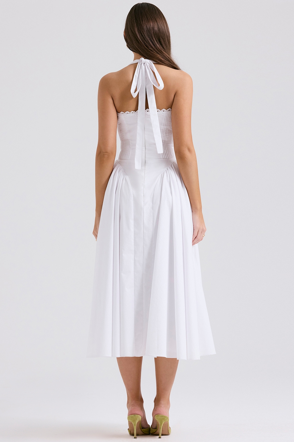 Adabella-White Cotton Halter Sundress