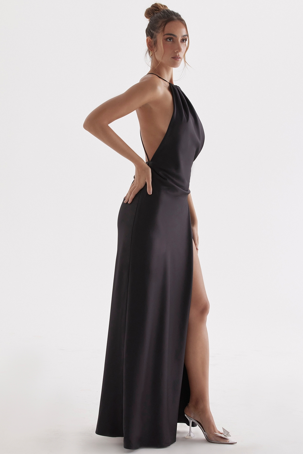 Zanab-Black Thigh Slit Maxi Dress