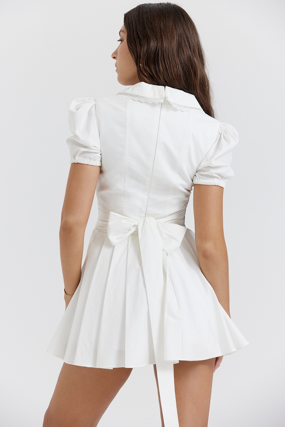 Piera-White Pleated Mini Dress