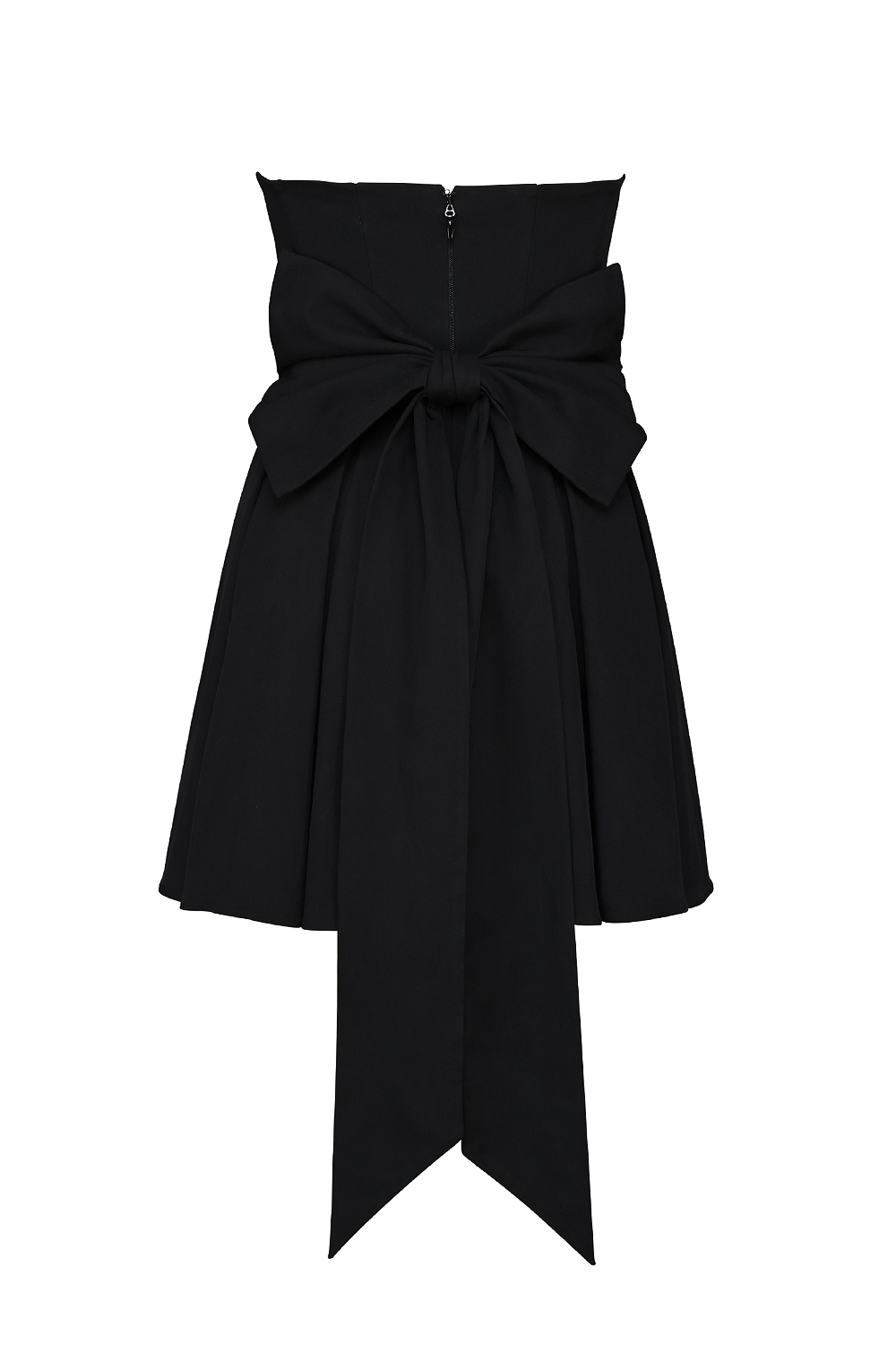 Emmanuela-Black Strapless Detachable Bow Mini Dress