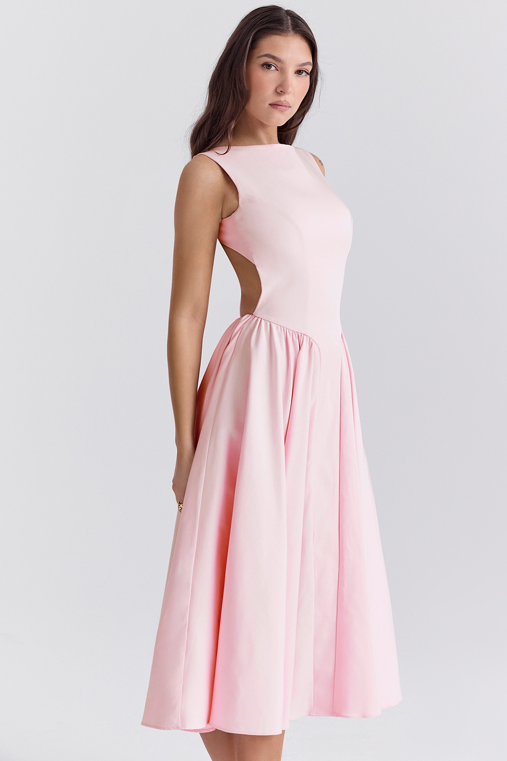 Cindy-Ballerina Pink Twill Midi Sundress