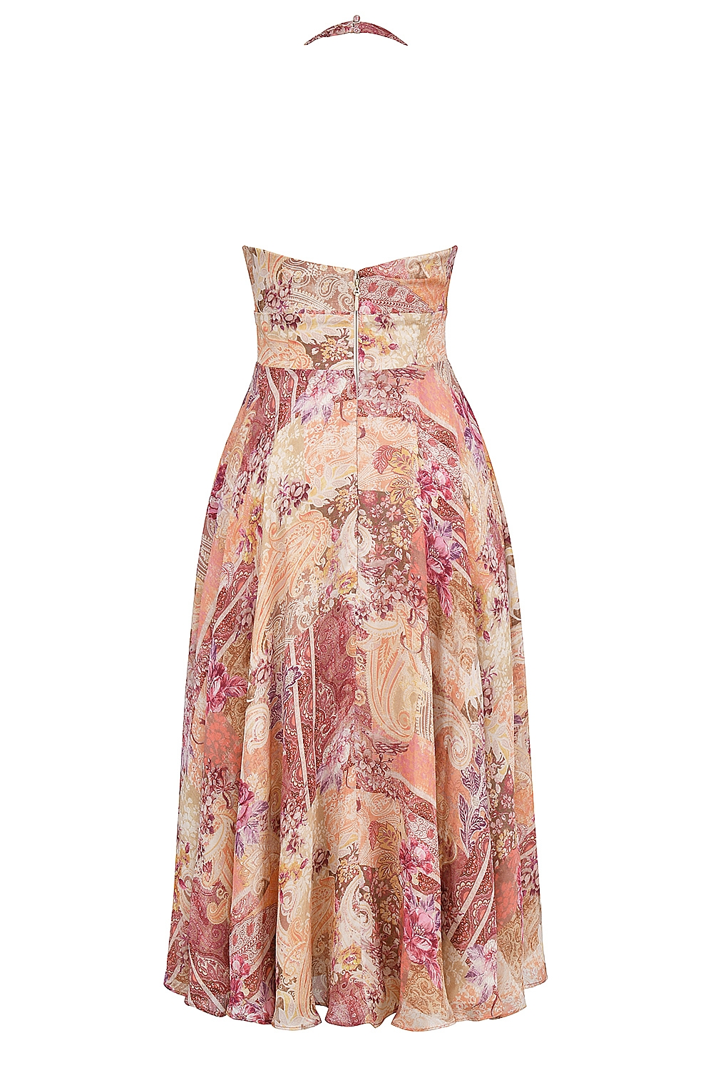 Solada-Paisley Patchwork Print Georgette Halter Sundress