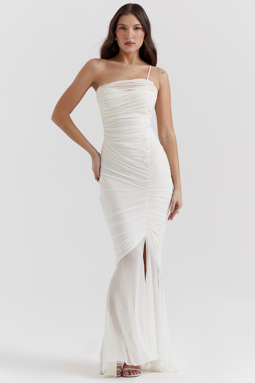 Pearla-Ivory Ruched Maxi Dress