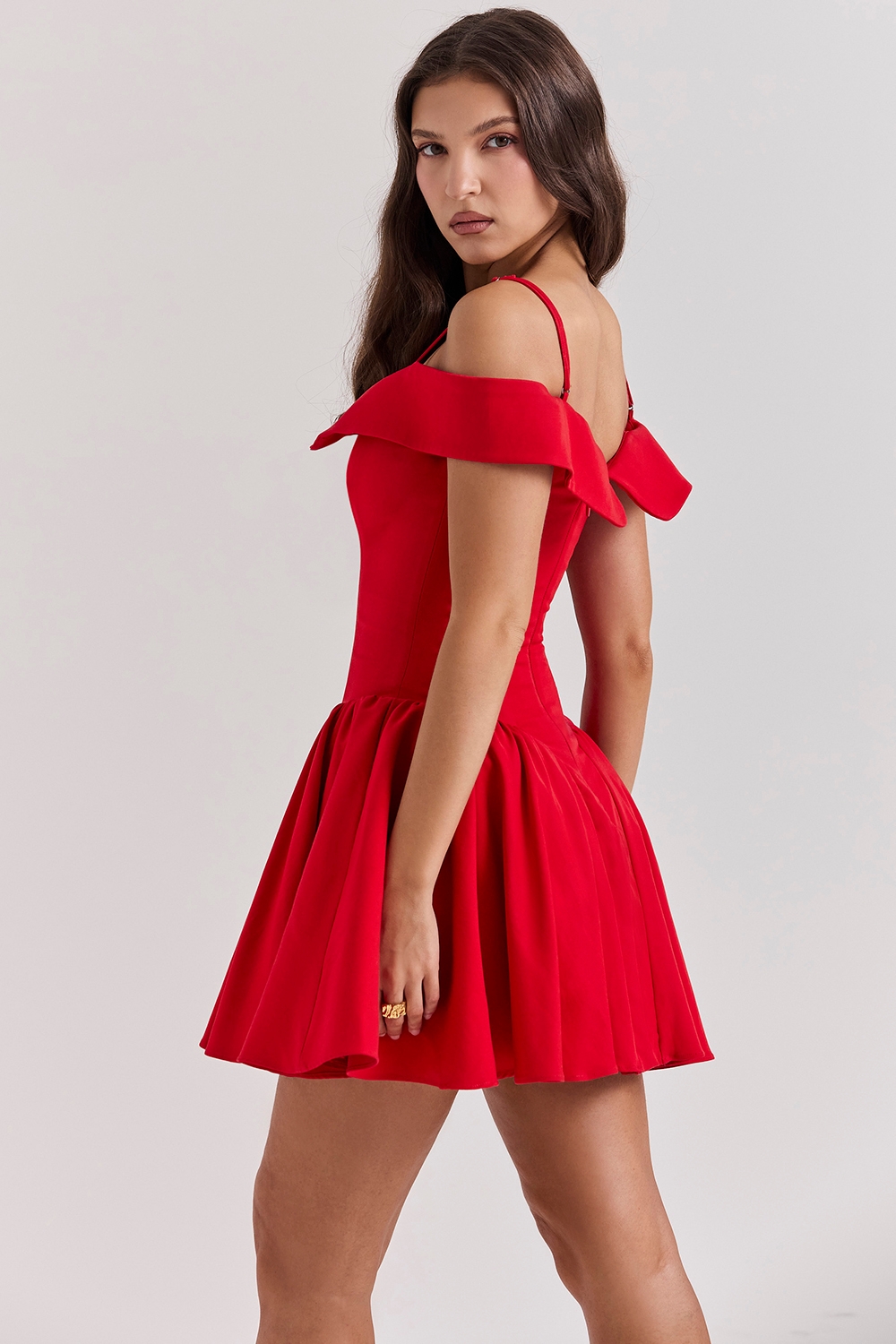 Elida-Scarlet Off Shoulder Mini Dress