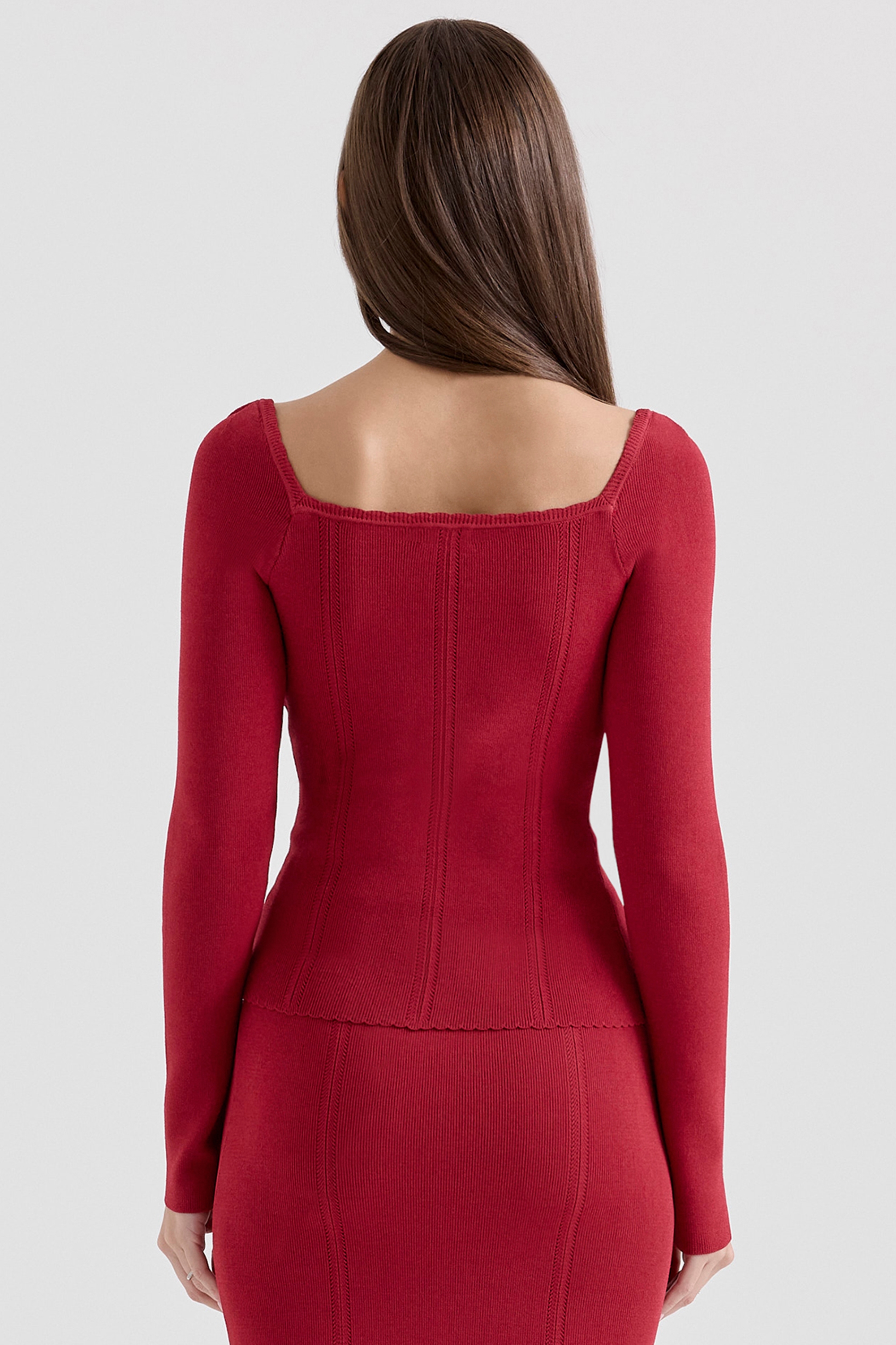 Agatha-Red Knitted Long Sleeve Top