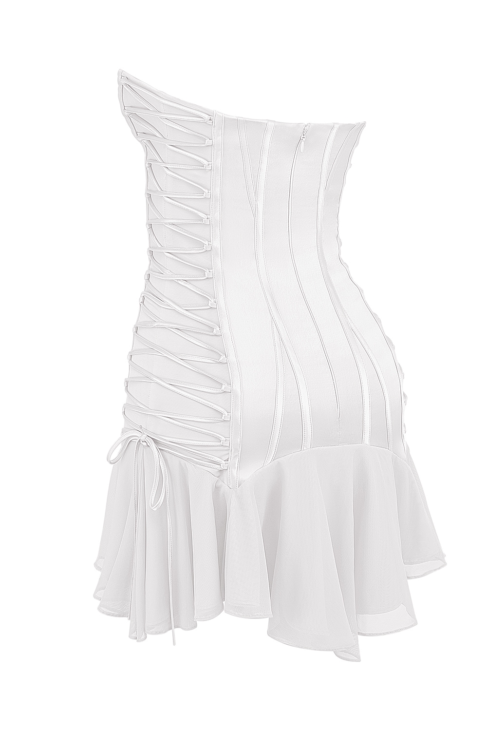 Sirena-White Strapless Lace Up Mini Dress