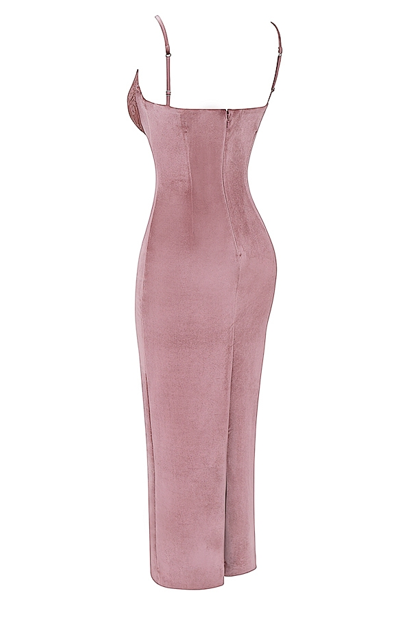 Azalea-Soft Pink Velvet Midi Dress