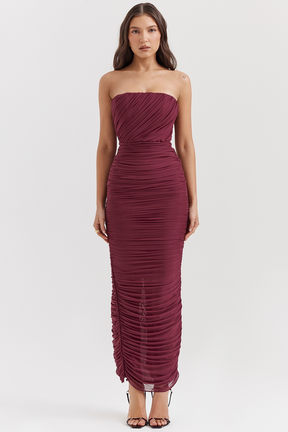 Sapphire-Wine Gathered Maxi Dress
