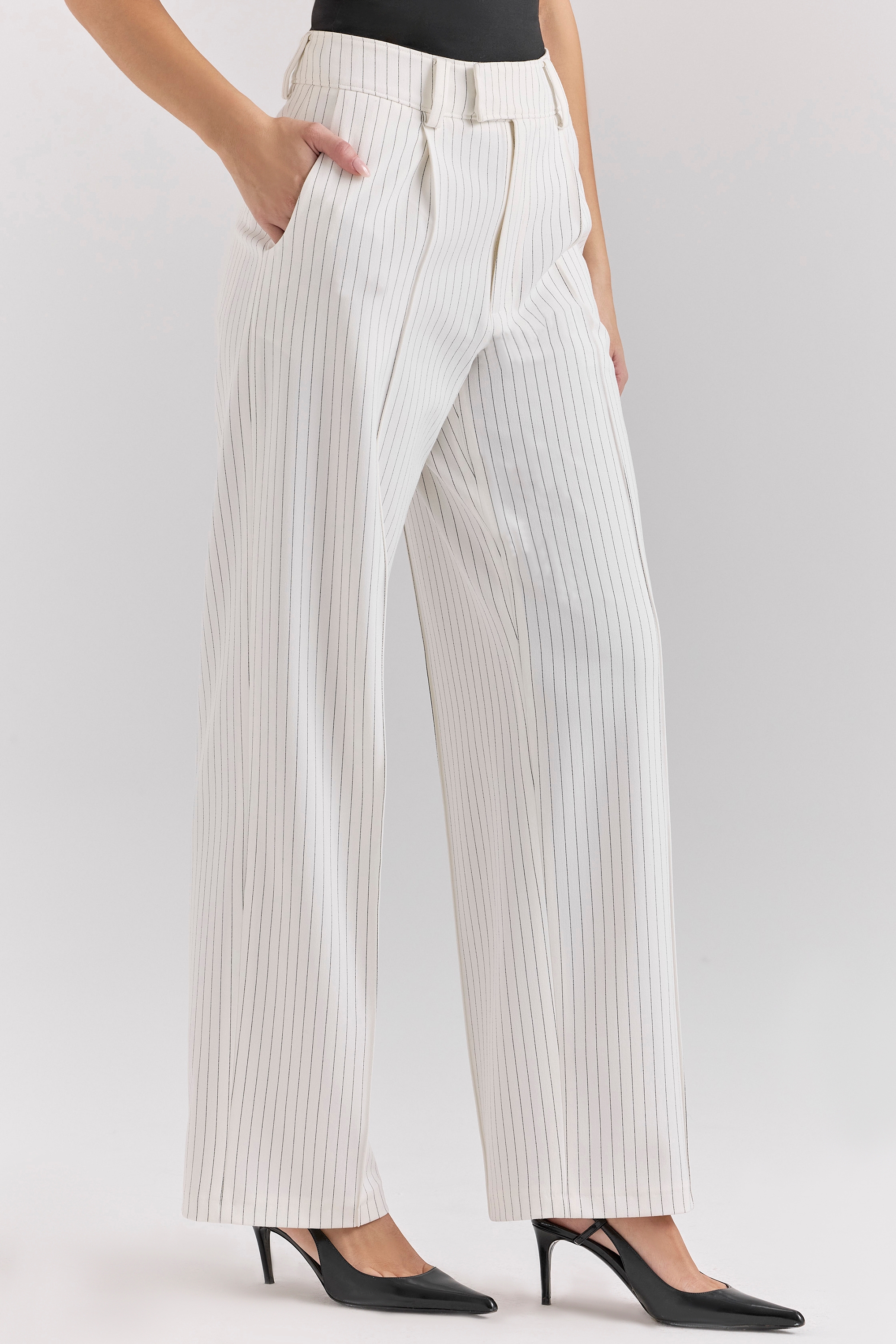 Hayden-White Pinstripe High Waist Tailored Trousers