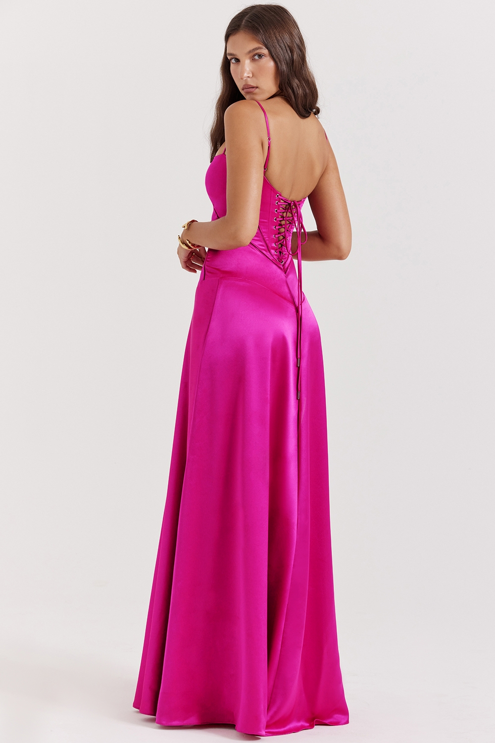 Anabella-Fuchsia Lace Up Maxi Dress