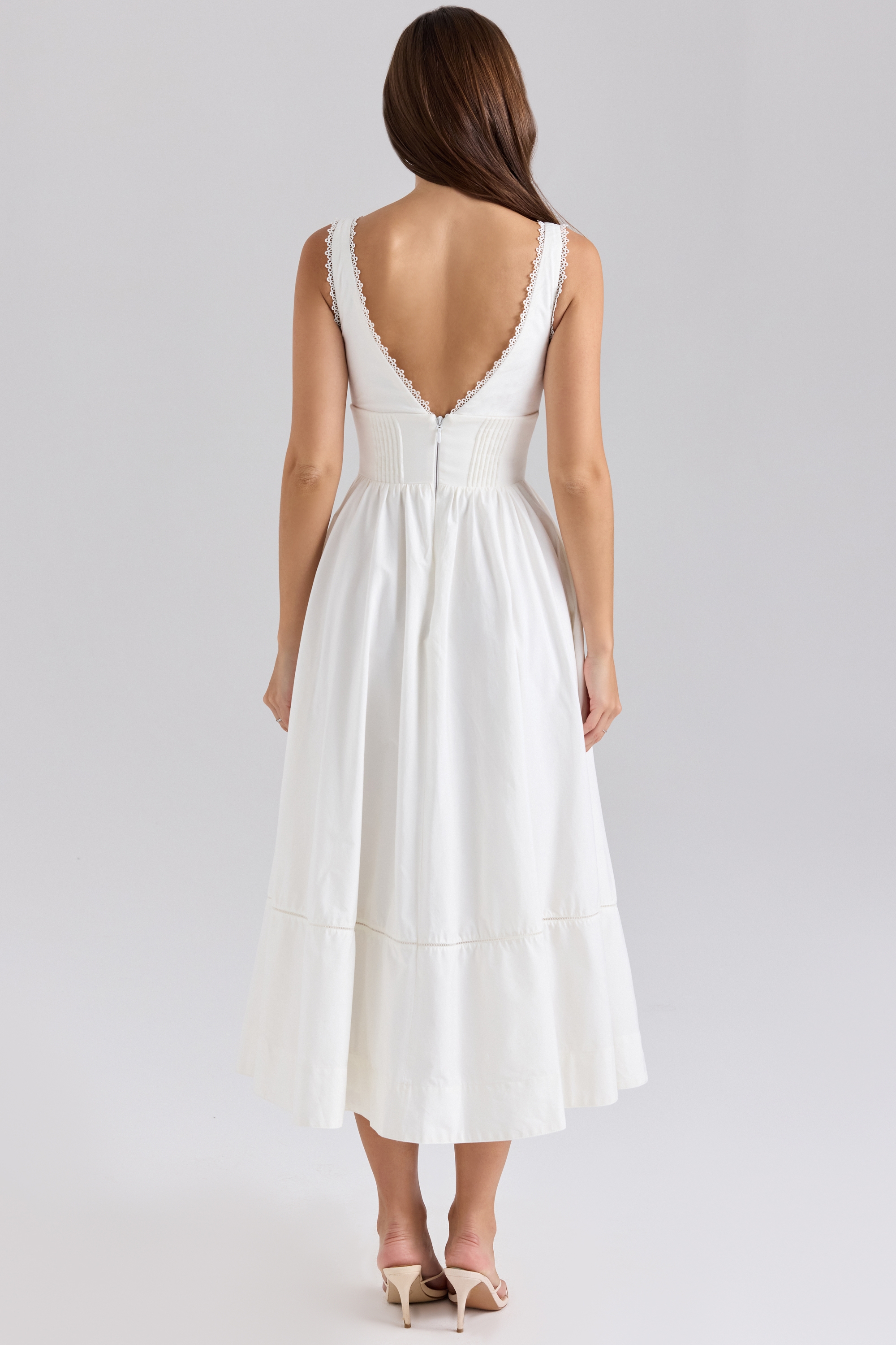 Samia-White Stretch Cotton Midi Sundress