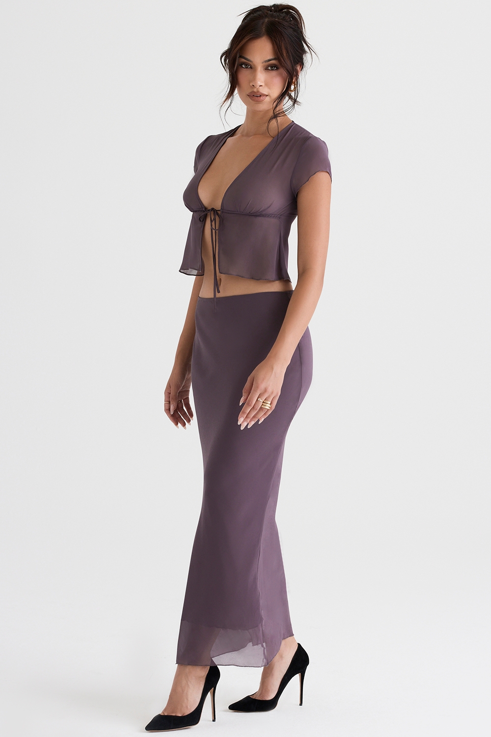 Dyana-Dark Mauve Bias Cut Maxi Skirt