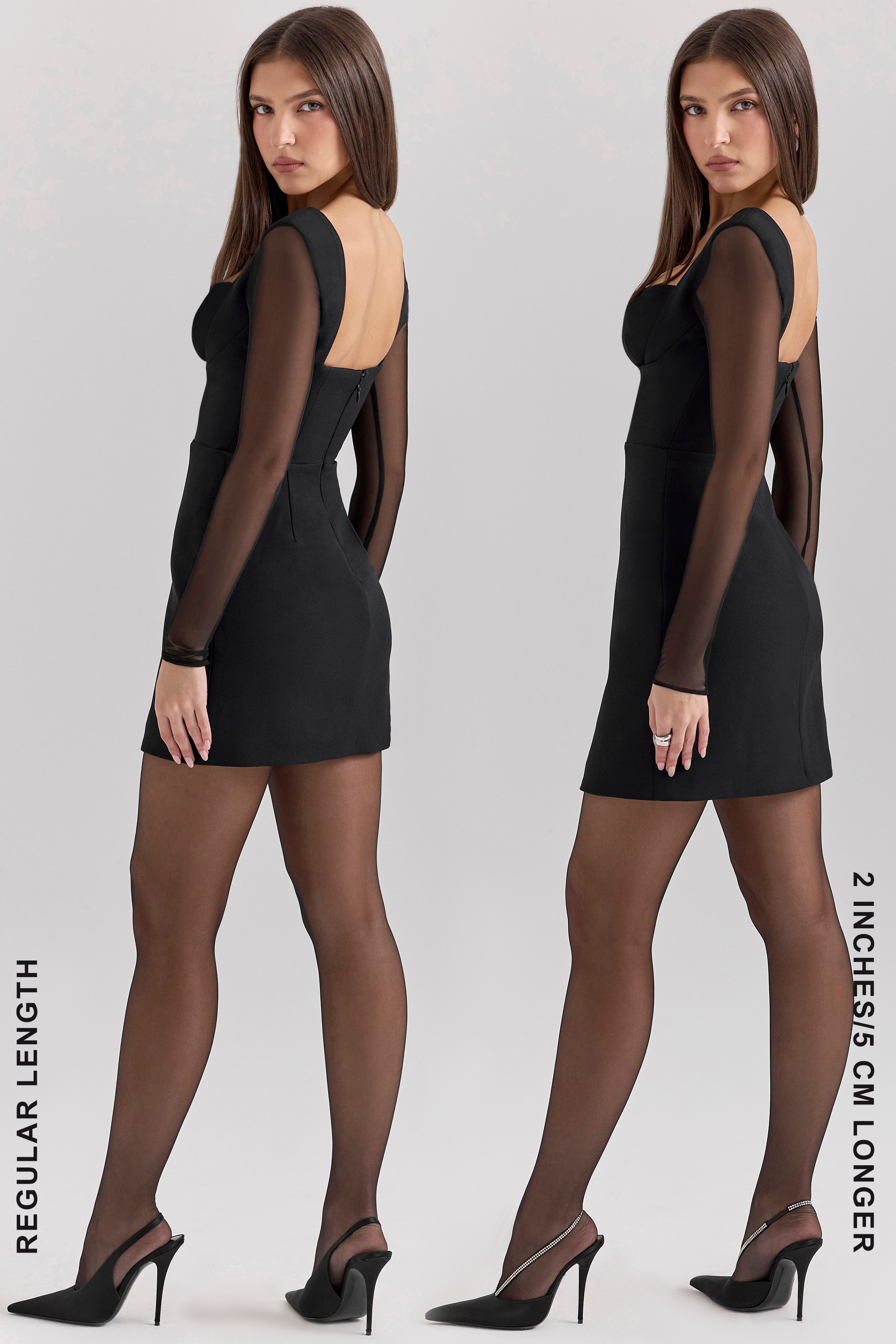 Angelie-Black Stretch Crepe Plunge Mini Dress