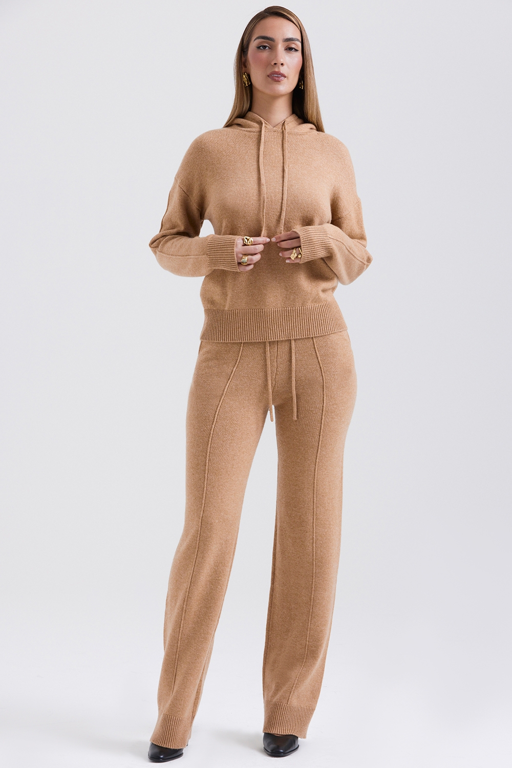 Yalina-Camel Cashmere Blend Trousers - SALE