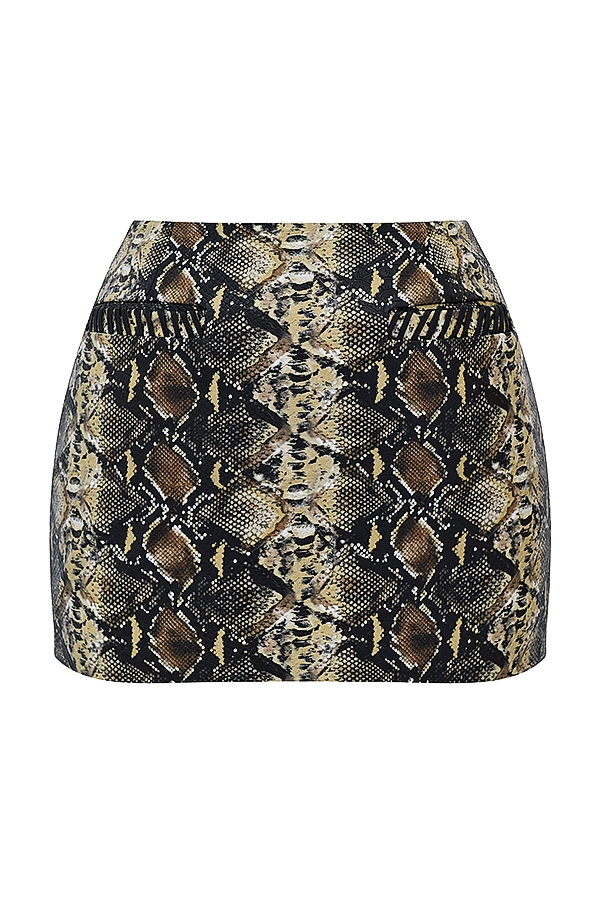 Lena-Snake Print Vegan Leather Skirt
