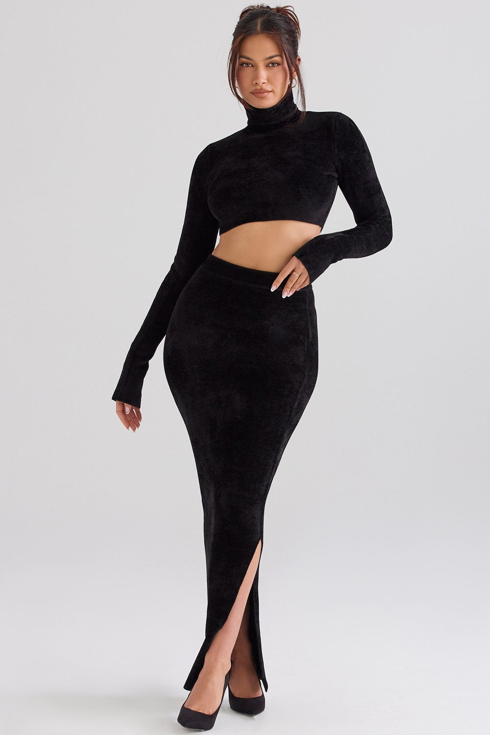 Rene-Black Chenille Maxi Skirt - SALE