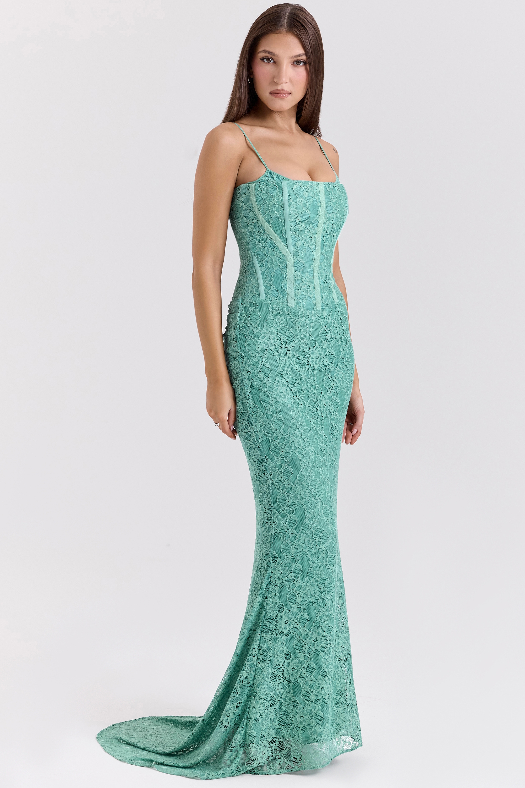 Antonina-Jade Lace Corset Maxi Dress