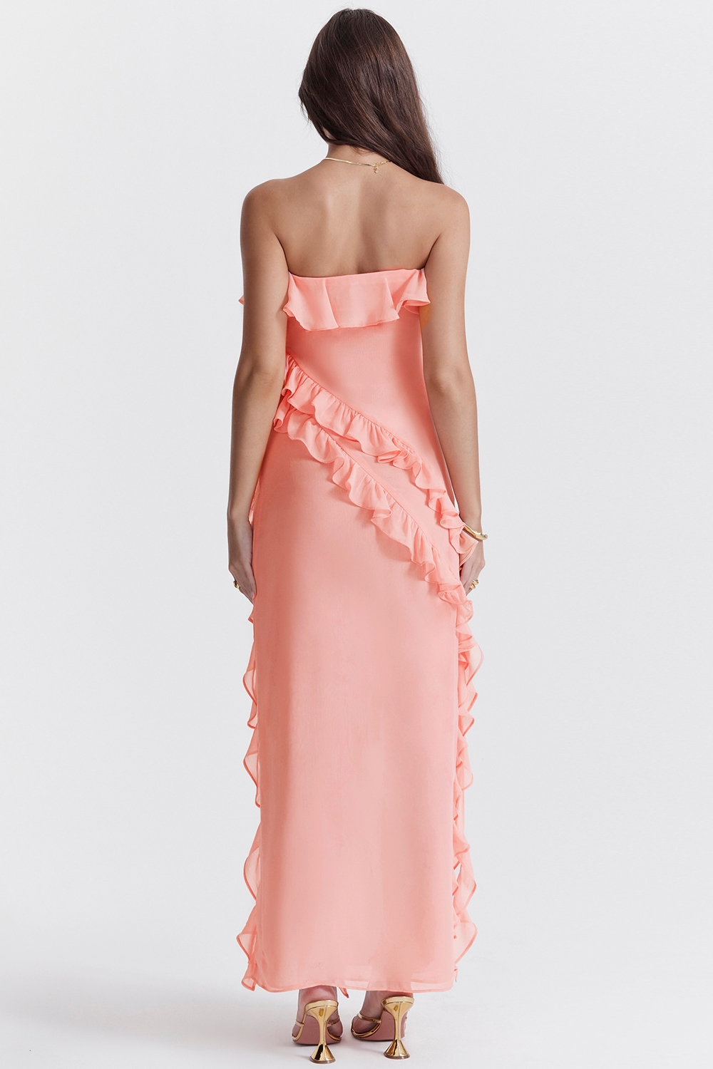 Sarina-Apricot Ruffle Maxi Dress