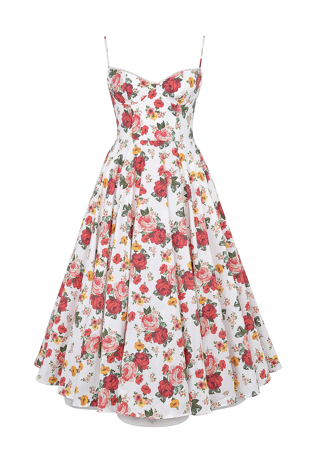 Mademoiselle-Italian Rose Print Tulle Midi Dress