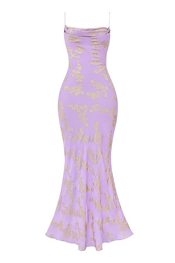 Capriana-Orchid Jacquard Satin Gown