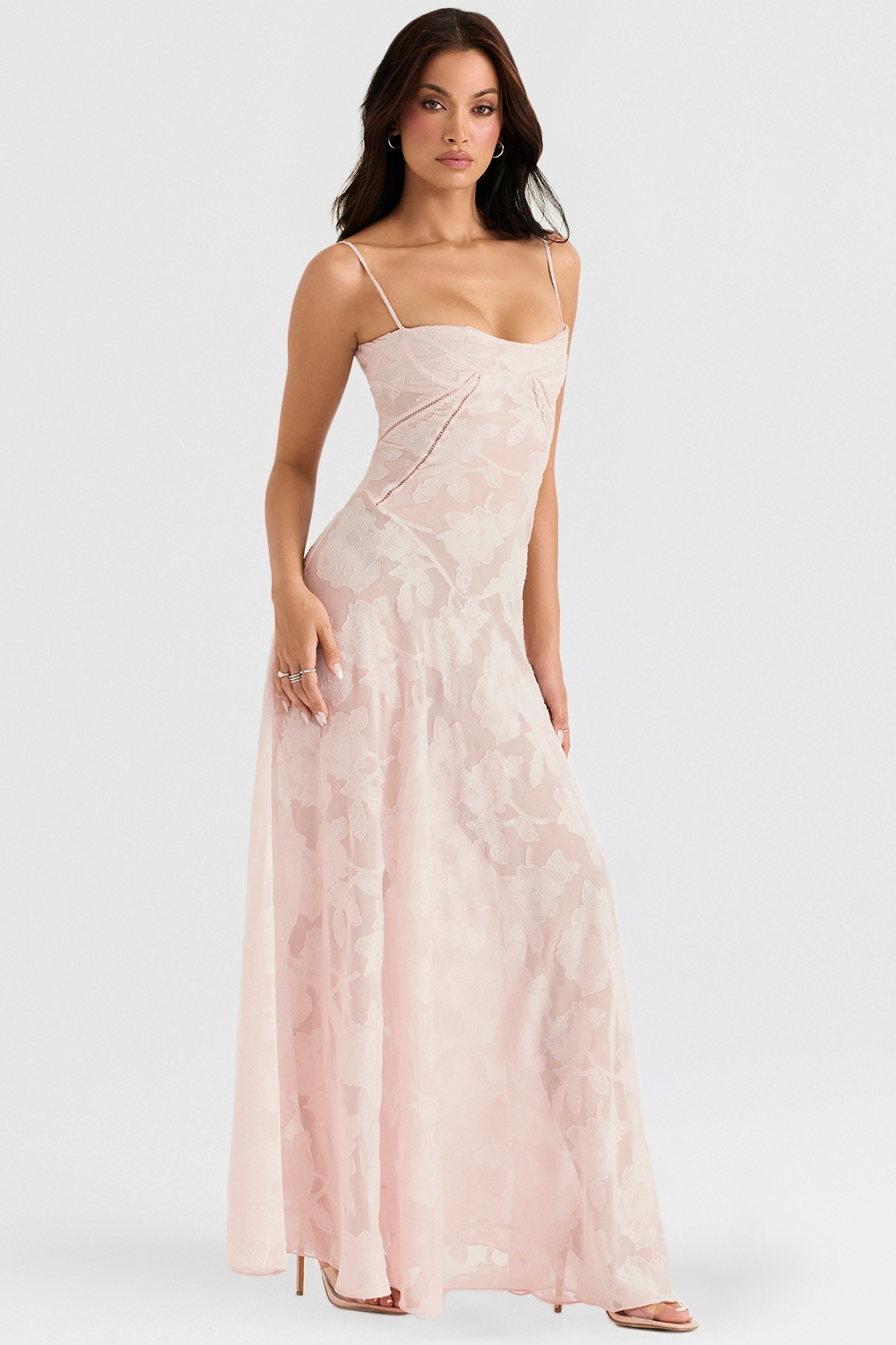 Seren-Soft Pink Floral Lace Back Maxi Dress