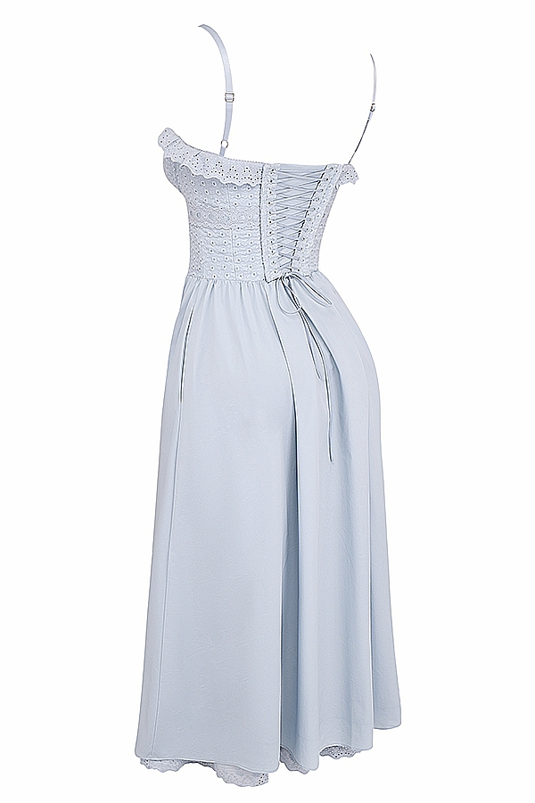 Jaime-Soft Blue Cotton Broderie Anglais Midi SunDress