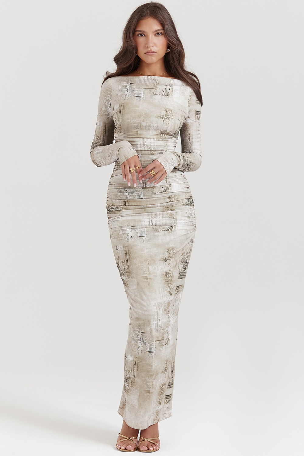 Lanetta-Pale Sage Print Maxi Dress