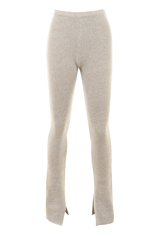 Raven-Oatmeal Ribbed Knit Flared Trousers - SALE