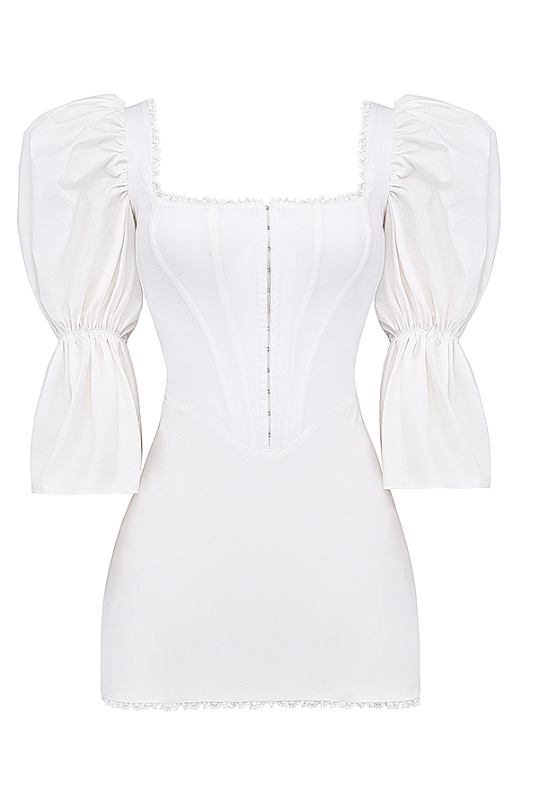 Matilda-White Puff Sleeve Corset Dress