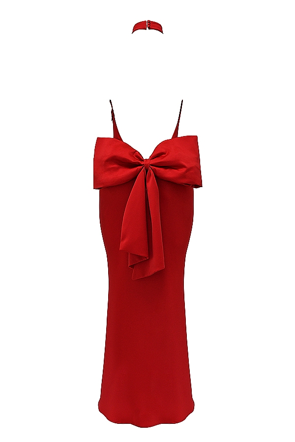 Ilaria-Red Bow Halter Dress