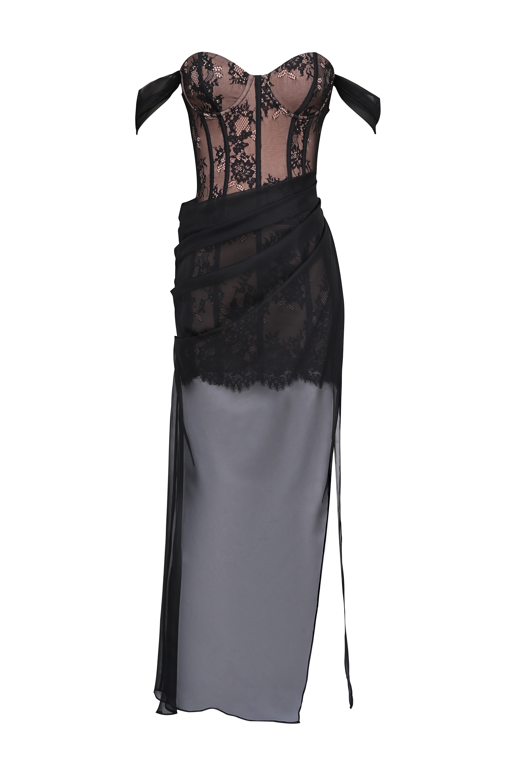 Debut-Black Off Shoulder Lace Maxi Dress