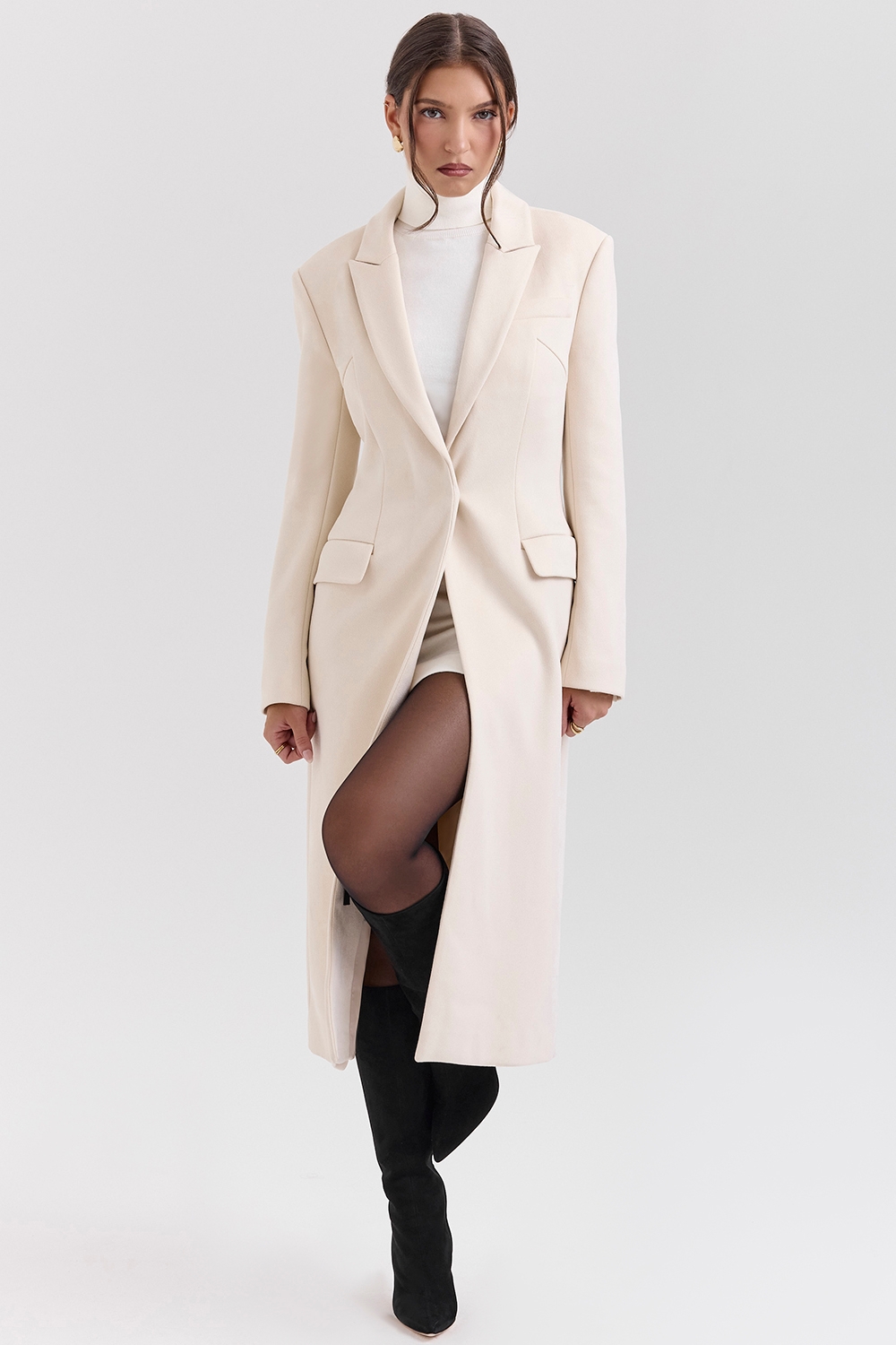 Remi-Ivory Single Breasted Long Coat