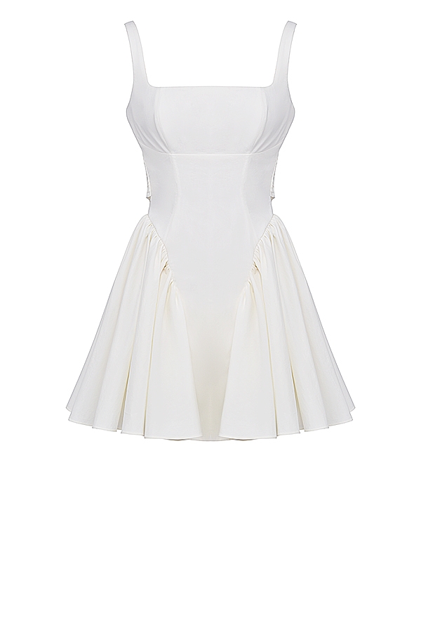 Florianne-Ivory Cotton Bow Mini Dress