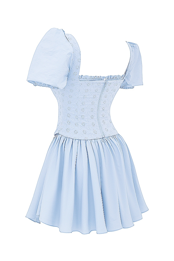 Maribel-Soft Blue Broderie Corset Mini Dress