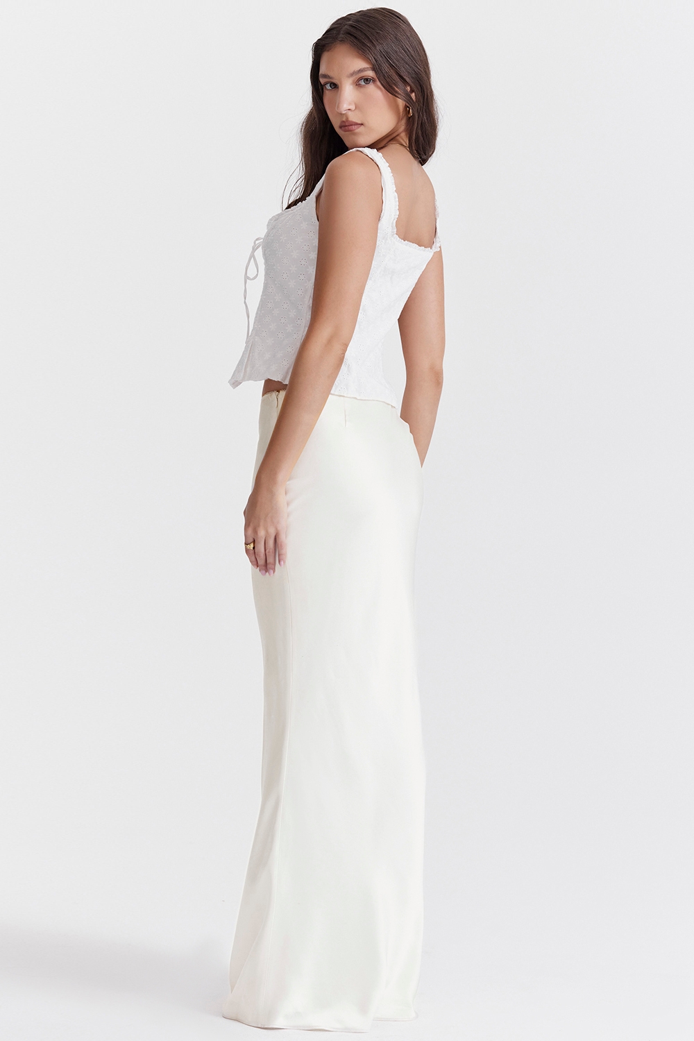 Sydel-White Satin Bias Cut Maxi Skirt