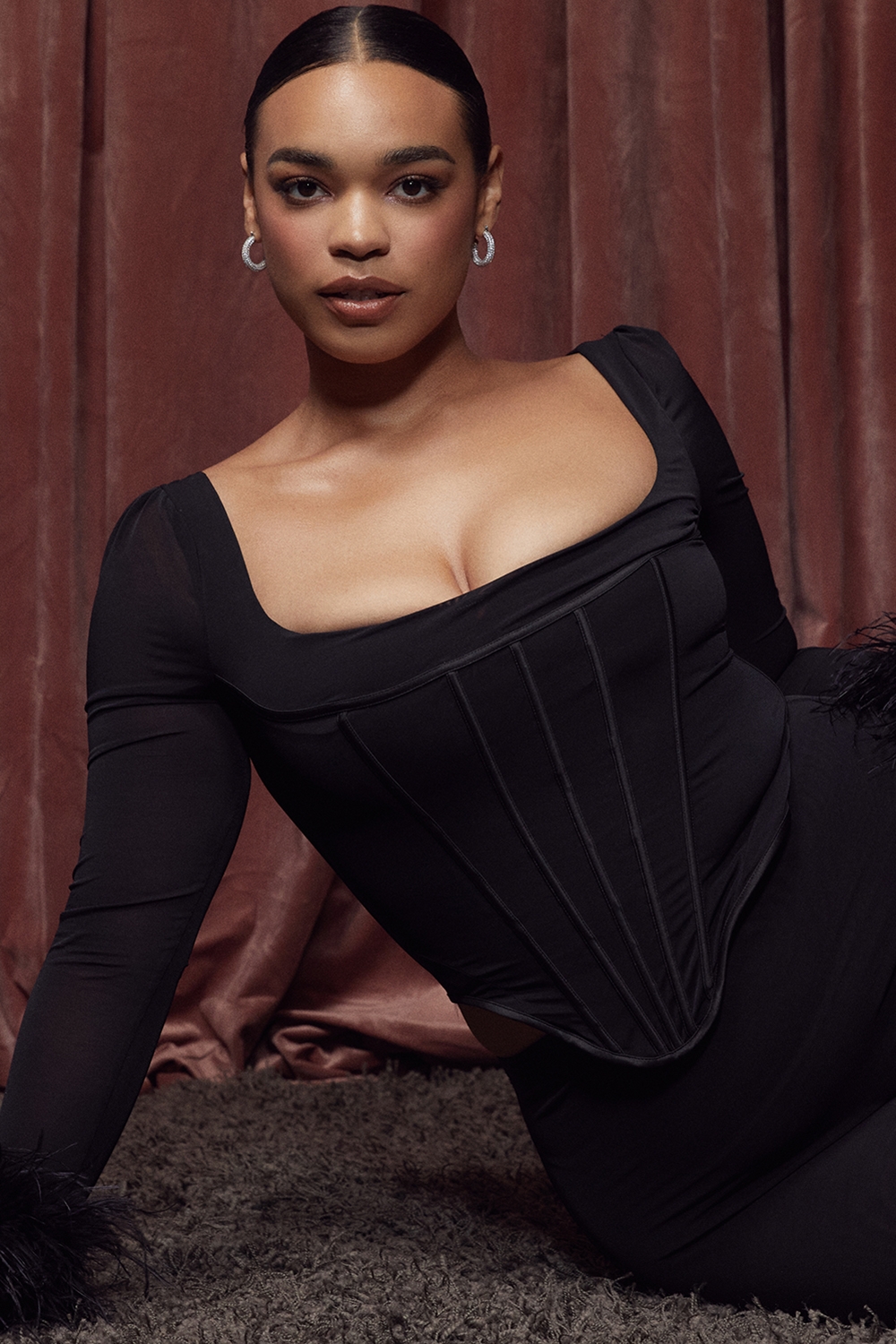 Stella-Black Mesh Trimmed Corset