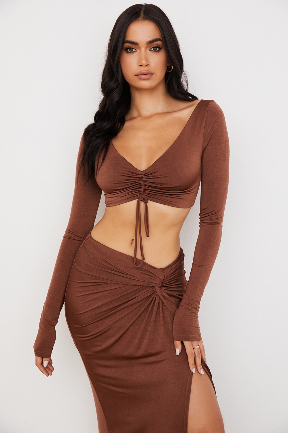 Angelita-Chocolate Gathered Crop Top