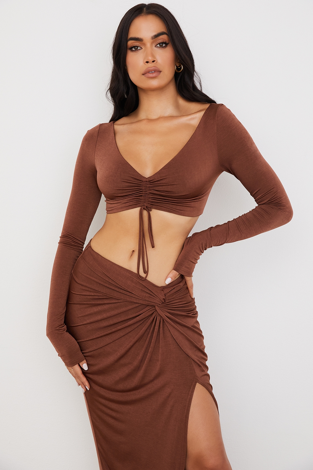 Angelita-Chocolate Gathered Crop Top