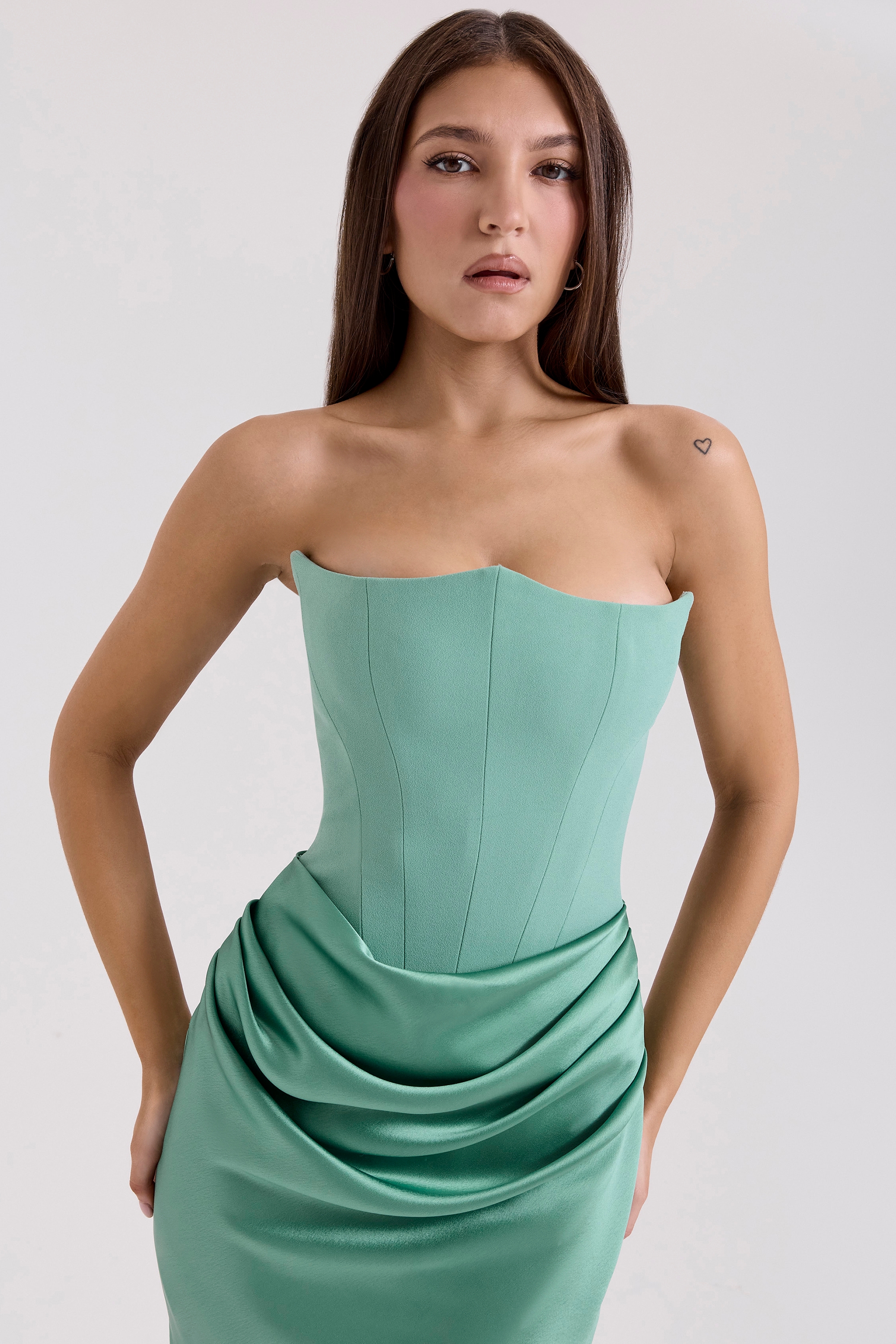 Persephone-Jade Strapless Corset Maxi Dress