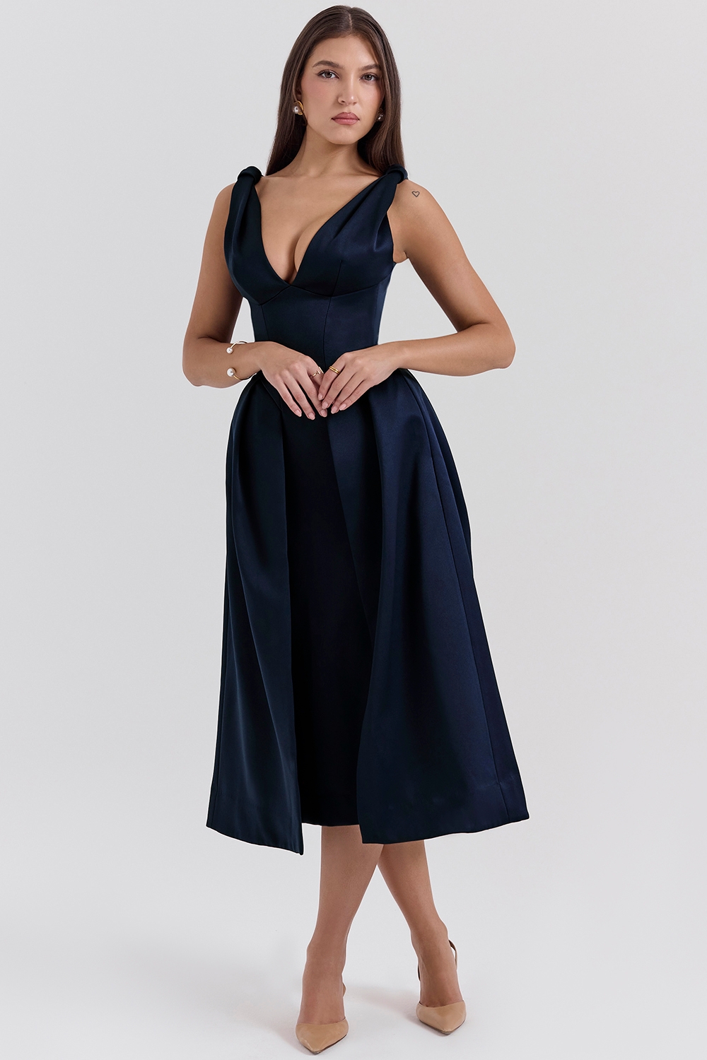 Paloma-Midnight Twist Strap Satin Midi Dress - SALE