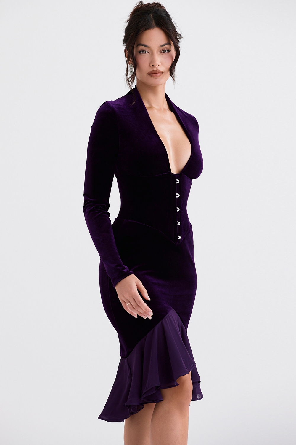 Dahna-Dark Purple Velvet Corset Dress