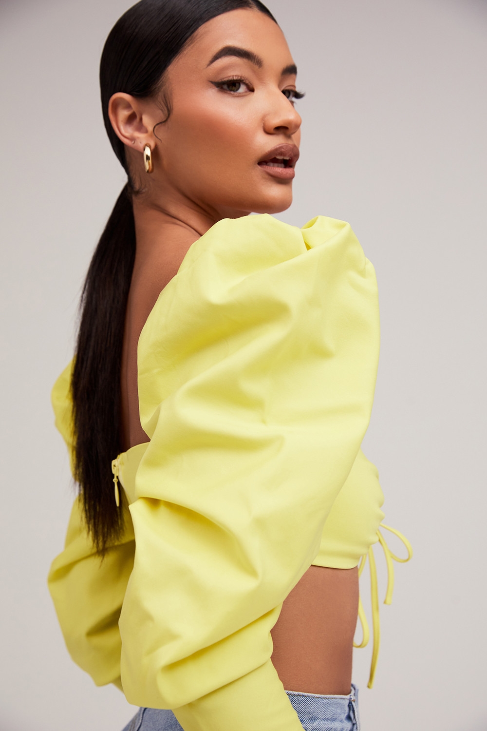 Tough Love-Mistress Rocks  Lemon Puff Sleeve Cropped Top - SALE