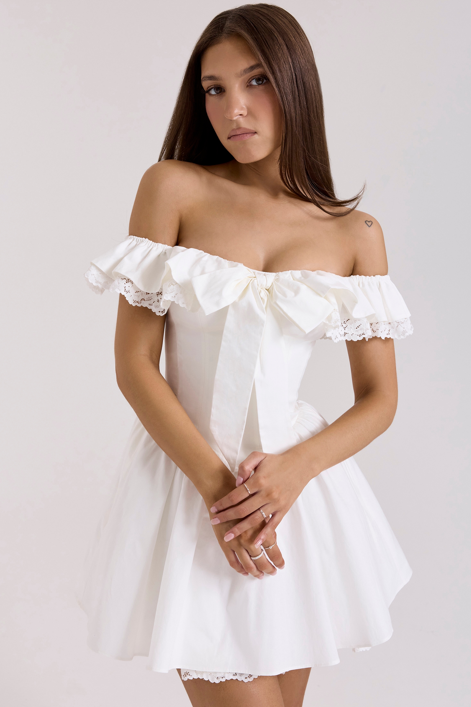 Jaide-White Cotton Off Shoulder Corset Mini Dress