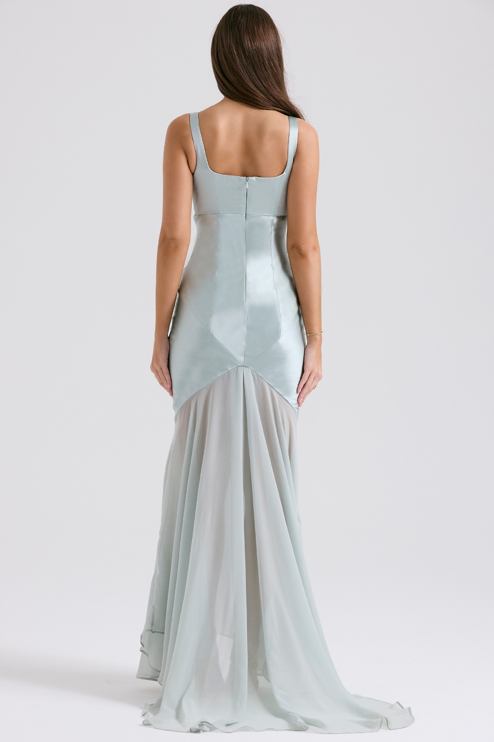 Vittoria-Pistachio Chiffon Floor Length Gown